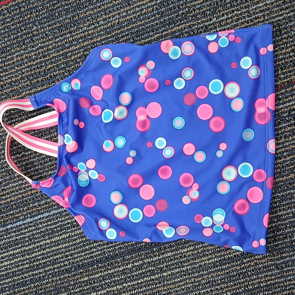 Lands’ end tankini Blue And Pink Poka Dots Size 7 NWOT
